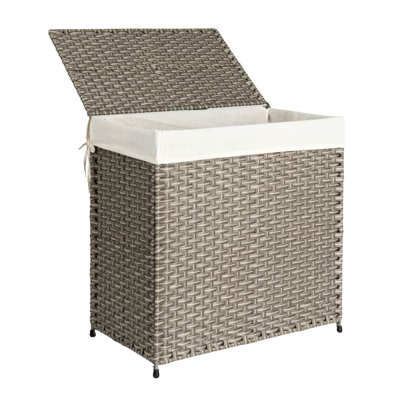 Household Essentials Handwoven Rattan Laundry Hamper with Lid and Handles - 23.6"L x 14.6"W x 23.8"H