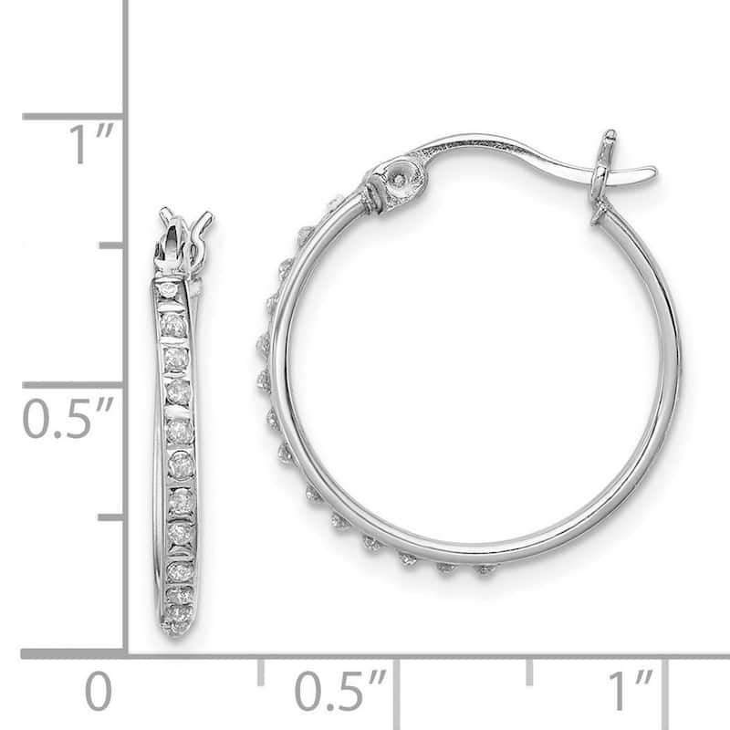 Curata 925 Sterling Silver Polished and Platinum Plated Diamond Mystique Round Hinged Hoop Earrings - 20x20mm W