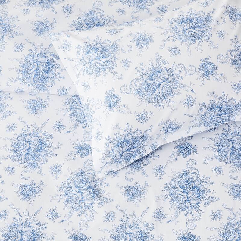 Floral Etching Cotton Duvet Set Light Blue