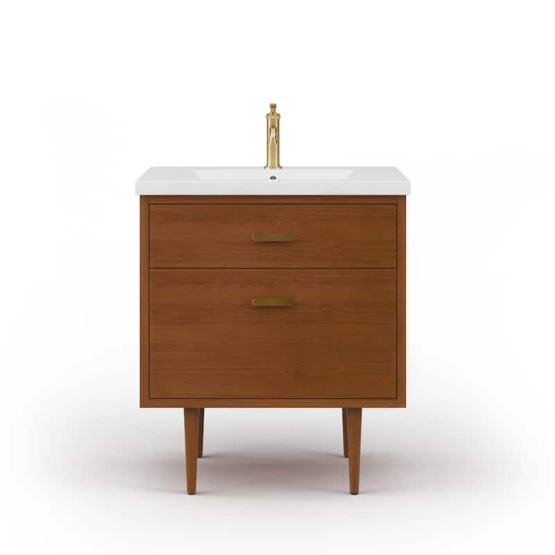 Brandy Integrated Ceramic Sink Top Vanity in Honey Walnut - 30"