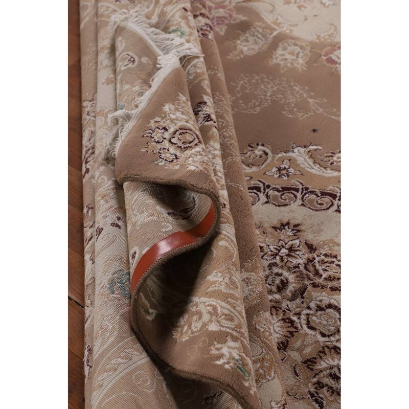 Brown Floral Kashan Turkish Area Rug Machine Made Traditional Carpet - 8'2" x 11'7"