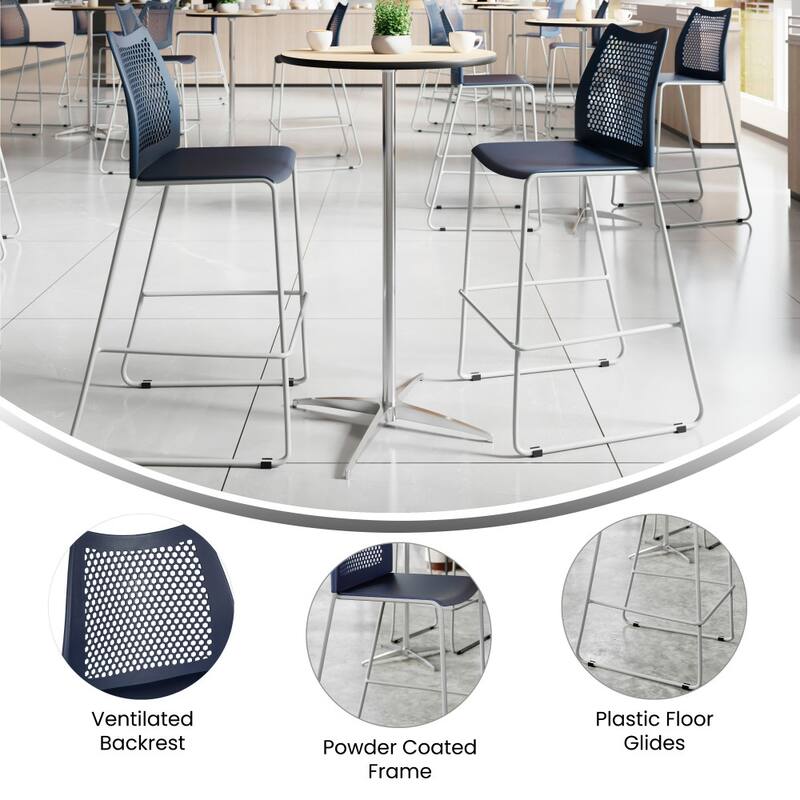 3 Pack Stackable Sled Base Barstool with Vented Back and Integrated Footrest - 19.75"W x 23.25"D x 44.25"H