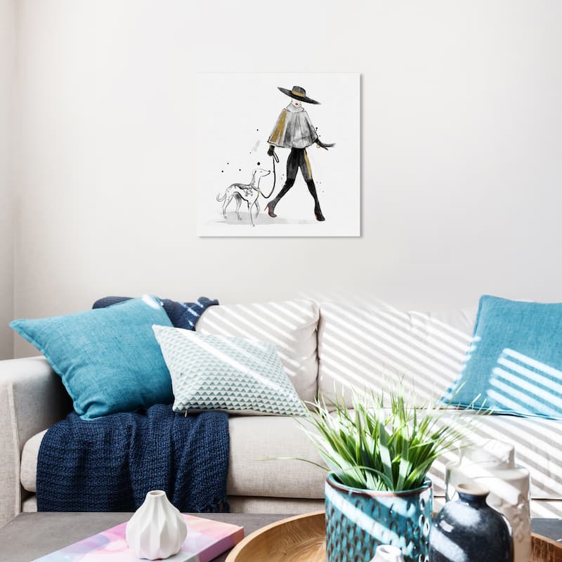 Wynwood Studio Canvas Fashion and Glam Inkwash Fashion Dog and Model Black and Glam Wall Art Canvas Print - 20 x 20