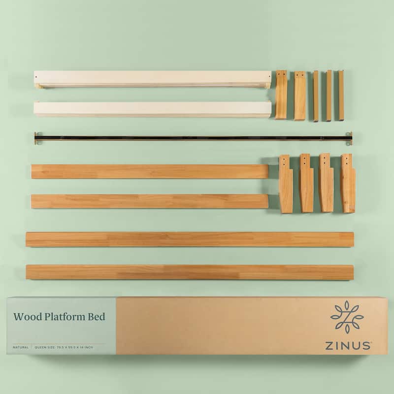Priage by Zinus 14-inch Natural Solid Wood Platform Bed