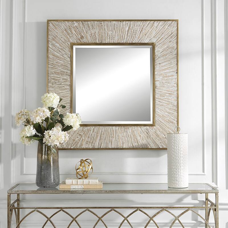 Weathered Style Square Wall Mirror - 41.5" - Whitewash Finish