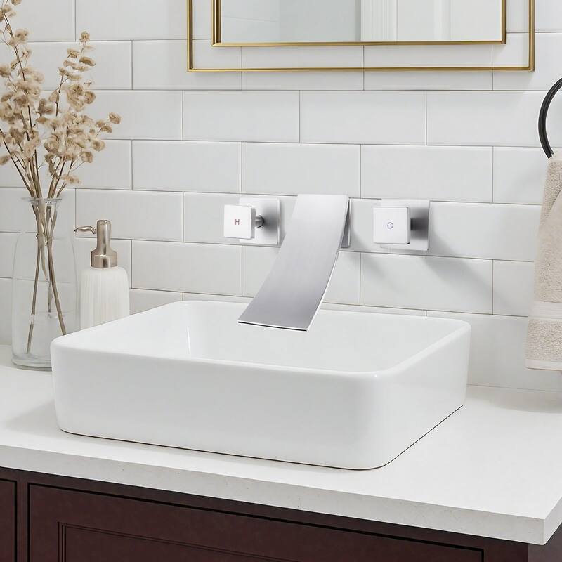WOWOW Double Handle Wall Mounted WaterFall Bathroom Faucet