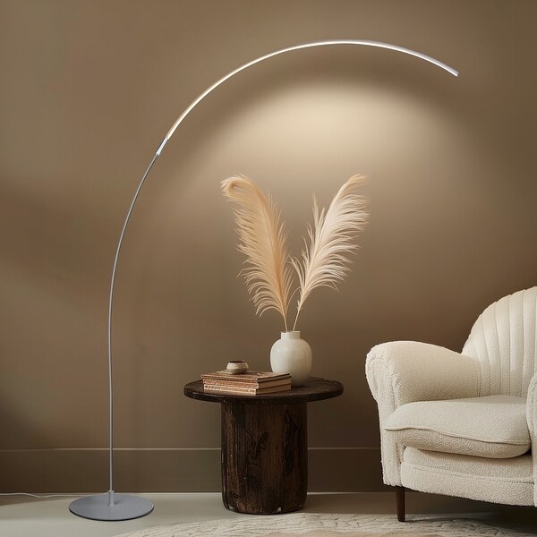 Brightech Sparq Arc 67 in. Platinum Silver Industrial LED Super Bright Floor Lamp with Built In 3 Way Dimmer Function Bed Bath Beyond 35419249