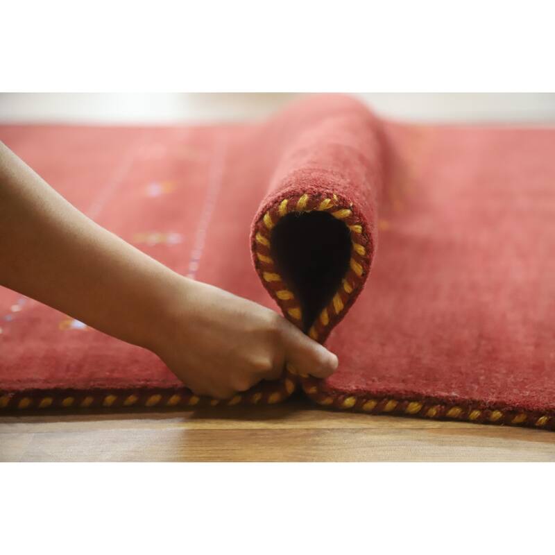 Hand Knotted Oriental 100% Wool Carpet Tribal Animal Pictorial Red Gabbeh Area Rug - 7' 8'' X 4' 11''