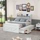 preview thumbnail 2 of 16, Full Size Wooden Bed w/ Storage Headboard w/ Outlets, Extendable Bed with Twin Size Trundle w/ Three Storage Drawers,White