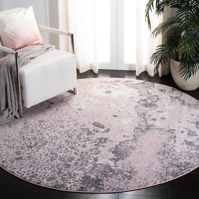 SAFAVIEH Glacier Honey Watercolor Modern Abstract Rug - 3' Round - Pink/Grey