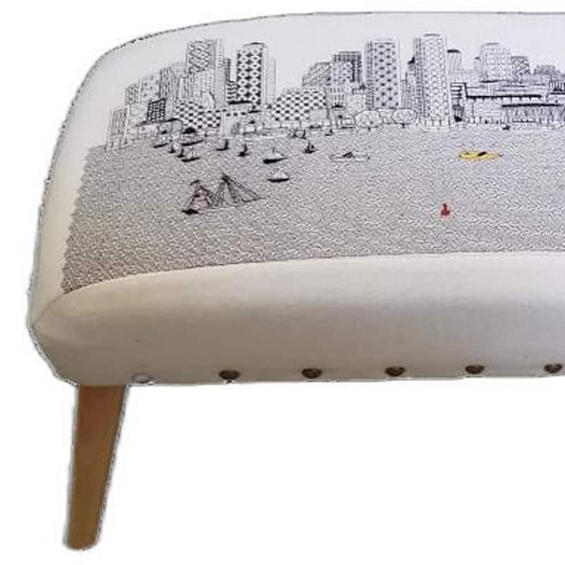 HomeRoots 38" Cream Wool And Brown Ottoman