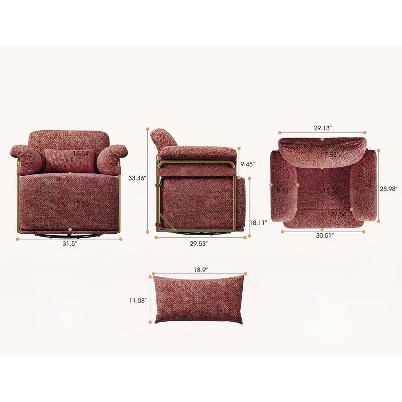 360 Degree Upholstered Armchair with Gold Metal Legs for Comfortable Reading and Relaxation