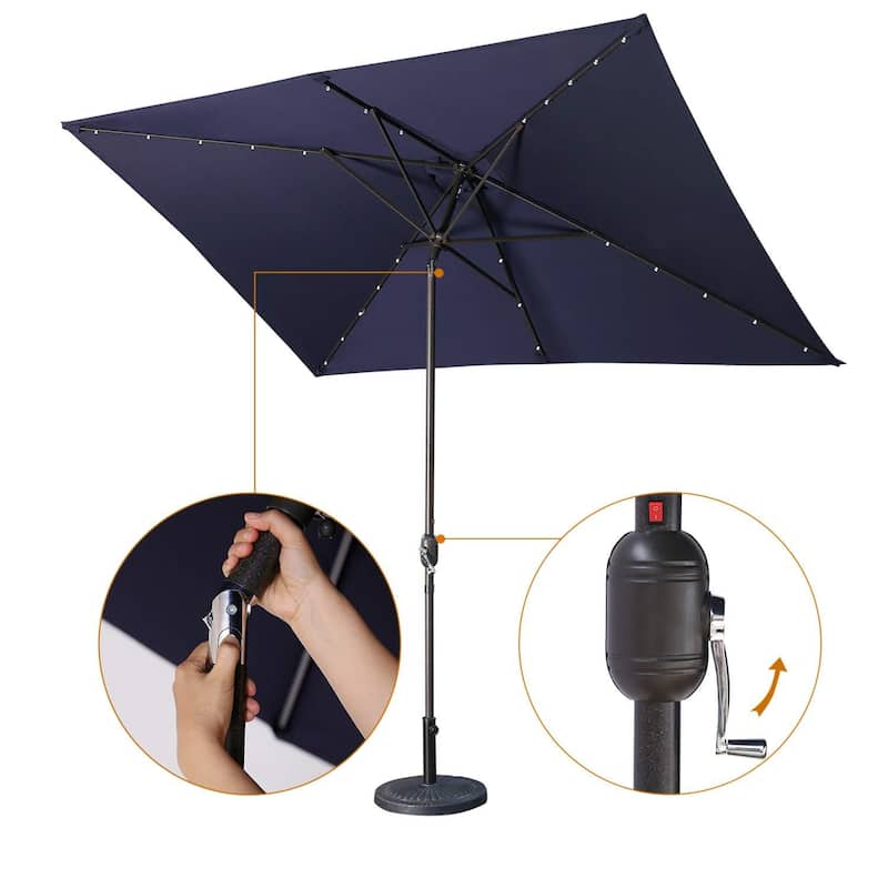 Patio Umbrella and Solar Lights 6.5 ft. x 10 ft, 26 LED lights - Navy Blue