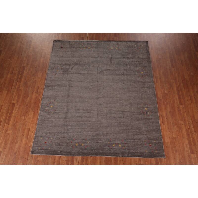 Gray & Brown Striped Gabbeh Oriental Area Rug Hand-Knotted Wool Carpet - 8'1"x 9'8"