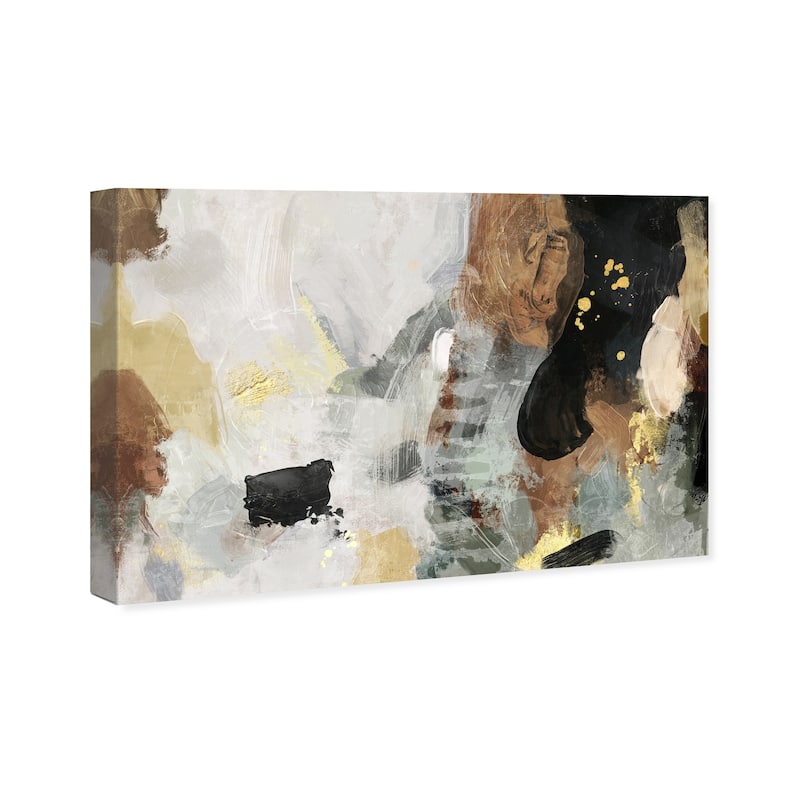 Wynwood Studio Canvas Abstract Geo Flowing White and Dark Gold Modern & Contemporary Wall Art Canvas Print