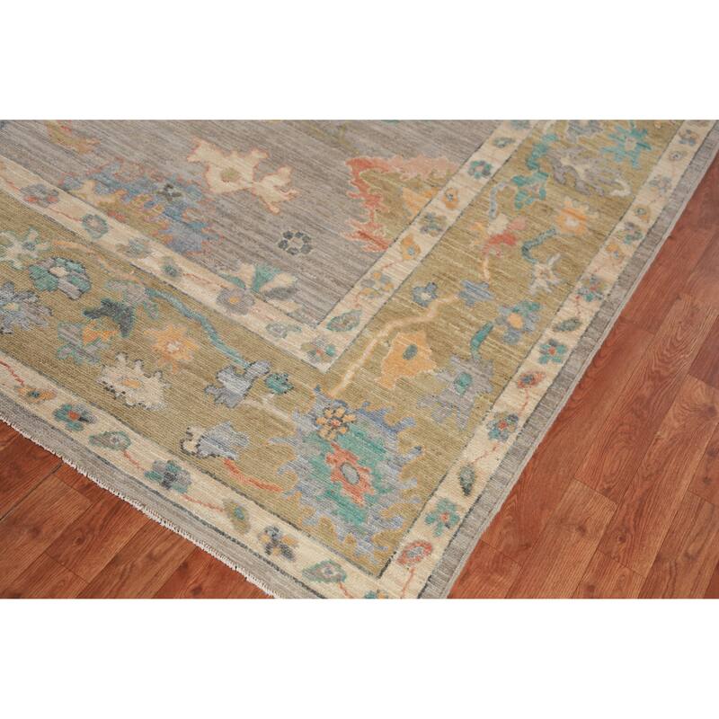 Hand Knotted Oriental 100% Wool Carpet Transitional All-Over Greys & Charcoal Oushak Area Rug - 11' 11'' X 9' 2''