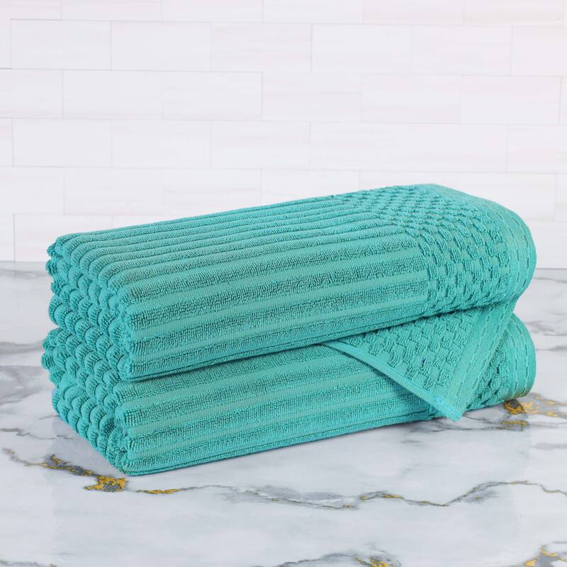Superior Soho Ribbed Cotton Bath Towel Set of 2 - Turquoise