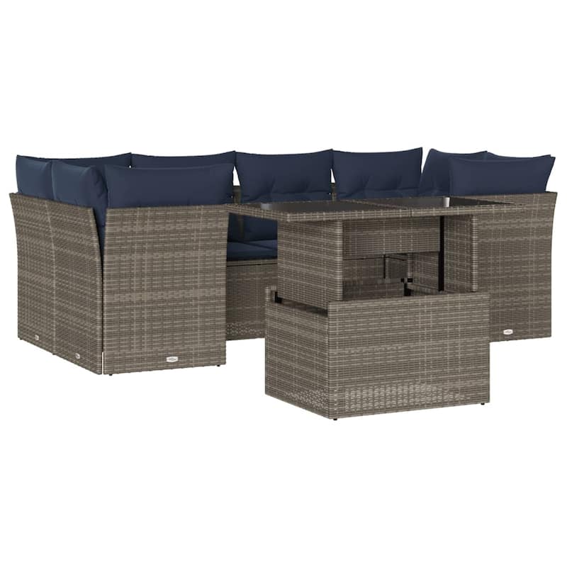 vidaXL Patio Sofa Set with Cushions Modular Outdoor Seating 7 Piece Poly Rattan - 24.4 x 24.4 x 27.2