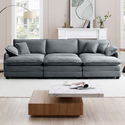 3-seater Corduroy Modular Sectional Sofa Set with Ottomans