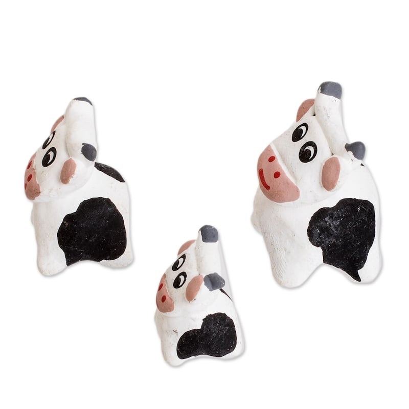 Novica Handmade Cow Family Ceramic Figurines (Set Of 3)