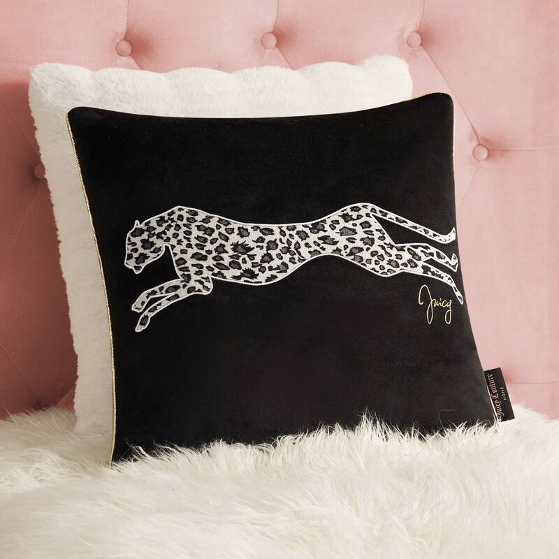 Juicy Couture Velvet Cheetah Pillow 14" x 24" - Black - 18" x 18"