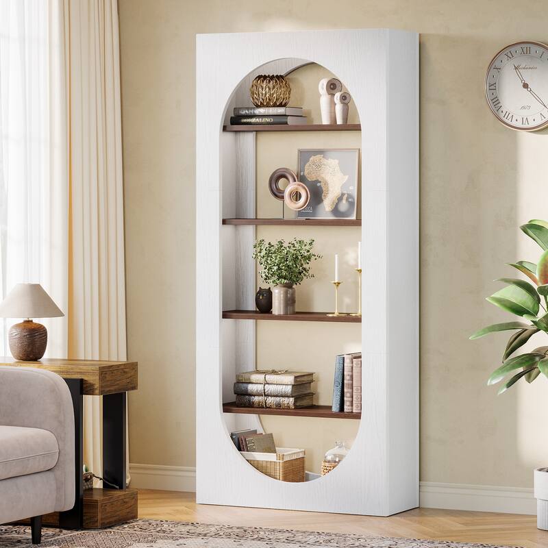 70.9 Inches Arched Bookcase with 5-Tier Storage Shelves - 31.5" W x 11.8" D x 70.9" H - White
