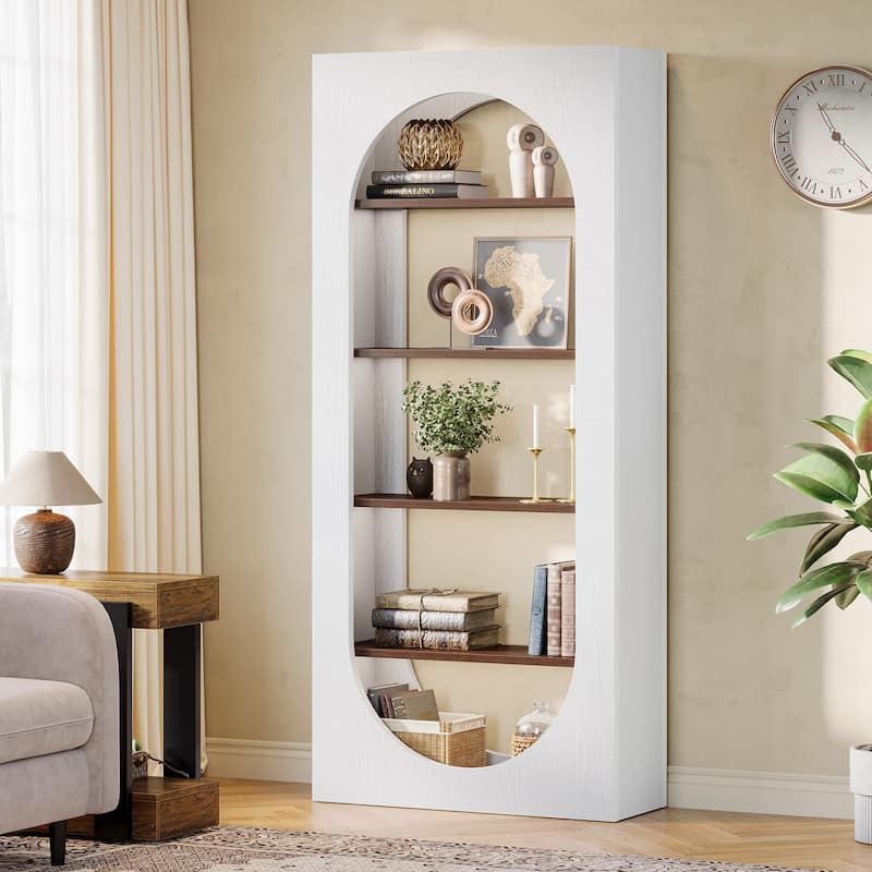70.9 Inches Tall Arched Bookshelf, 5-Tier Modern Bookcase - White