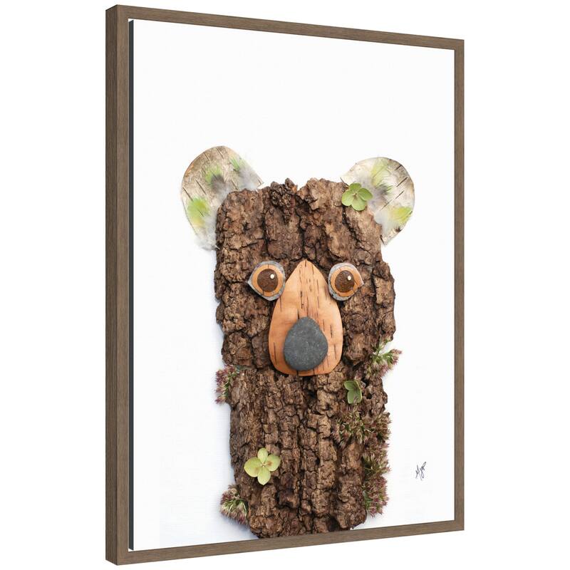 Kate and Laurel Bear with Green by Madeline Jeppesen Framed Canvas Wall Art Print - 18x24 - Walnut