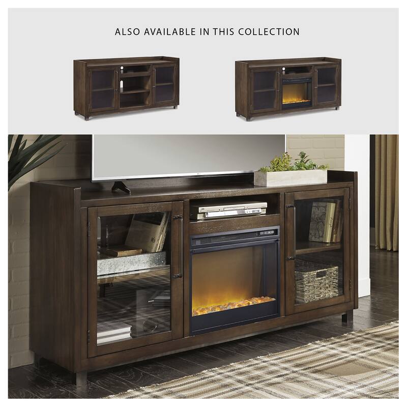 Signature Design by Ashley Starmore Brown 70" TV Stand for TVs up to 80" with Electric Fireplace - 70.25"W x 19.25"D x 35.25"H