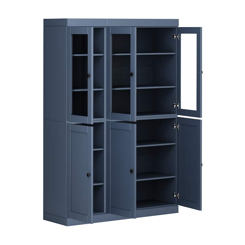 Palace Imports 100% Solid Wood 48.5" Pantry Cabinet with Clear Glass, Shaker Doors and Adjustable Shelves