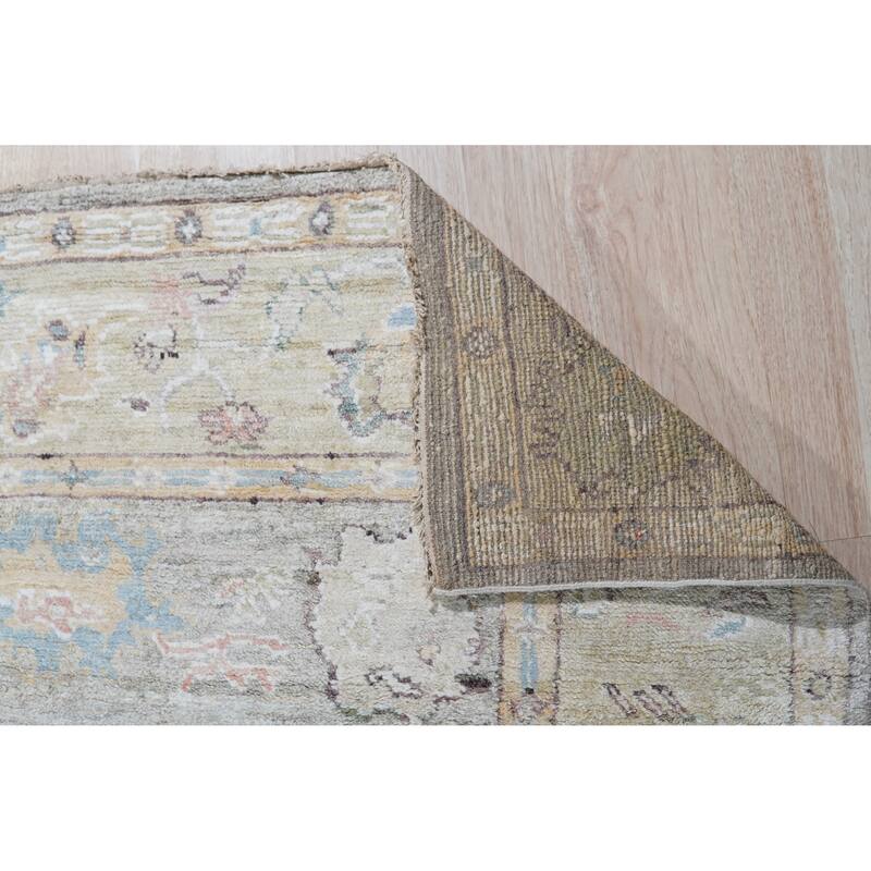 Hand-Knotted Natural Silk Grey/Light Olive Classic Floral Natural Silk Oushak Rug - 10' x 14'