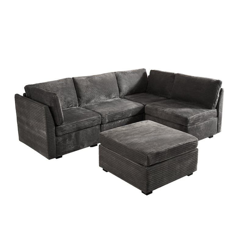 HOOOWOOO Modular Upholstery Fabric Sofa Couch with Ottoman
