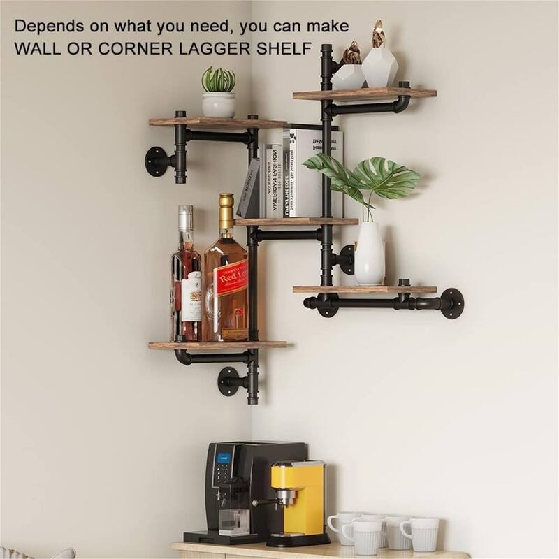 Industrial Floating Pipe Wall Mounted Shelves Rustic Modern Wood Shelving