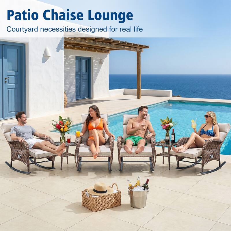 Pocassy Patio Wicker Recliner Rocker Chair with Adjustable Backrest