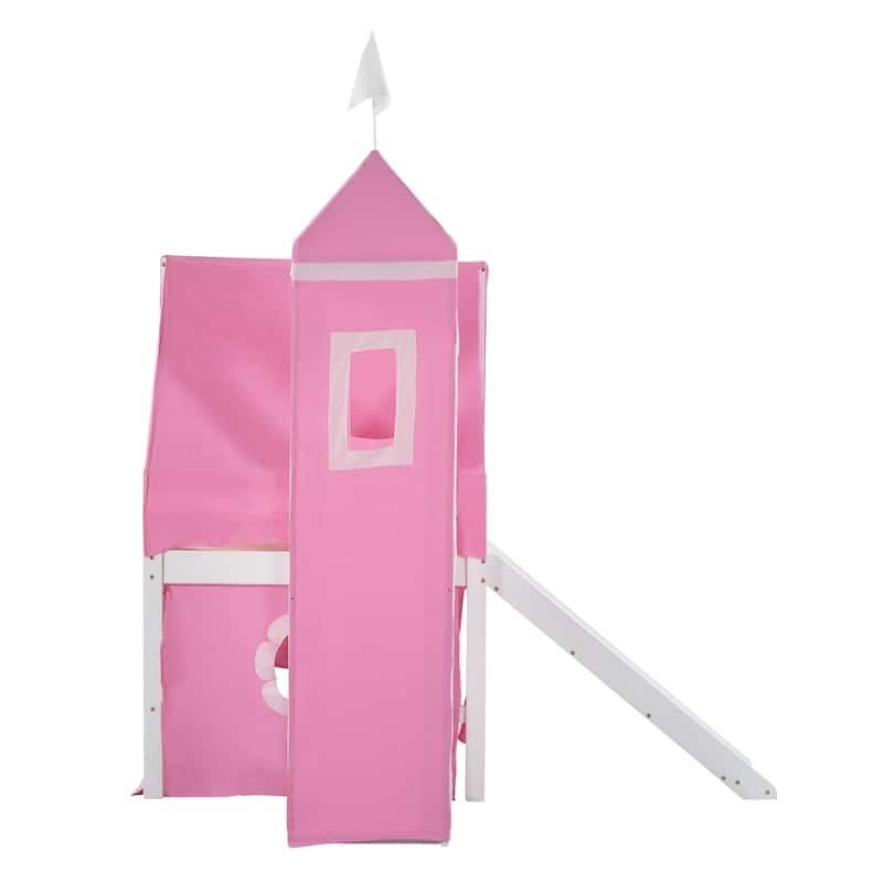 Twin Size Cute Solid Wood House Loft Bed with Slide