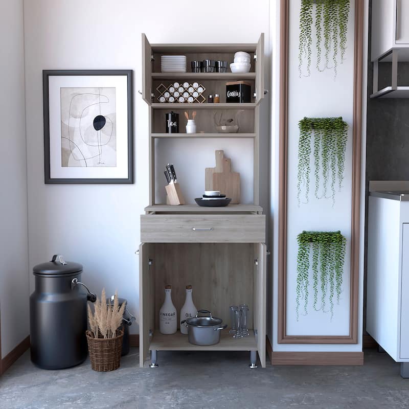 TUHOME Della 60 Kitchen Pantry with Drawer, 2 Cabinets, and Metal Legs - N/A