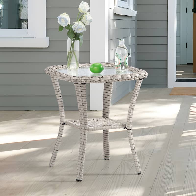 Cozywor Wicker Outdoor Patio Coffe Table Square Side Table