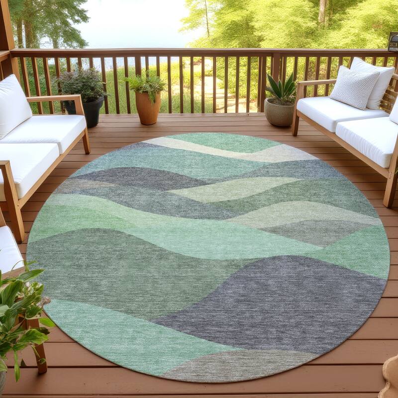 Machine Washable Indoor/ Outdoor Modern Horizon Chantille Rug - Sage - 8' x 8'