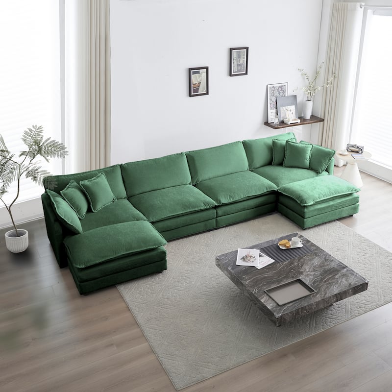Green UShaped Sectional Sofa Breathable Chenille Couch with Reversible