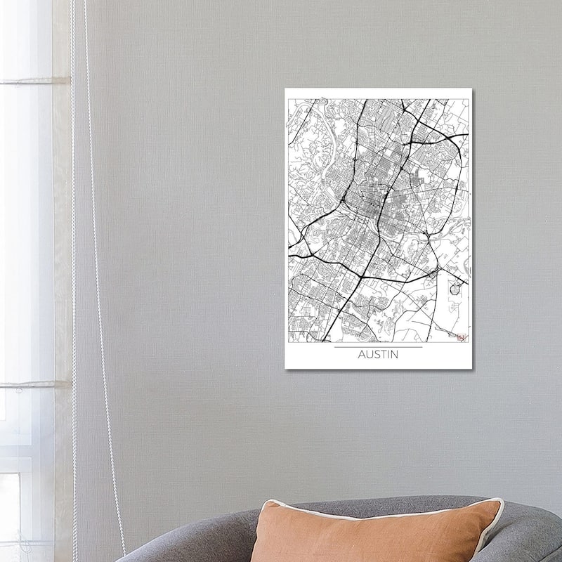 iCanvas "Austin Minimal Urban Blueprint Map" by Hubert Roguski Canvas Print - 26x18x1.5