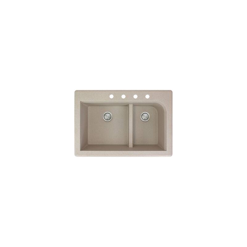 Transolid Radius 33in x 22in silQ Granite Drop-in Double Bowl Kitchen Sink with 1 Pre-Drilled Faucet Hole - 22" x 33" x 9.5"/CBDE