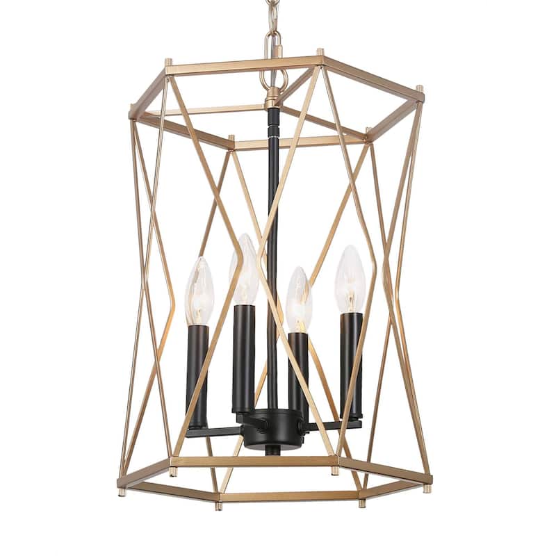 Modern Contemporary Gold Chandelier Geometric Lantern Large Kitchen Island Pendant Lights - Gold and Black - D12.5"x H 18"