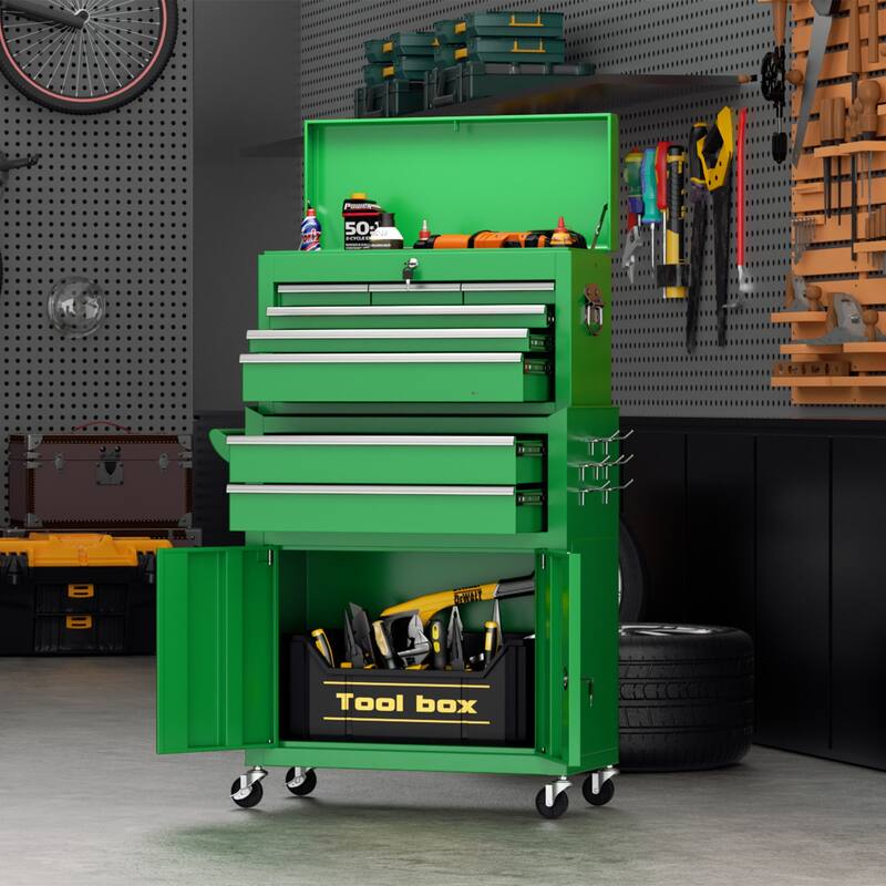 8-Drawer 2 in 1 Rolling Tool Chest Cabinet Garage Storage Toolbox with Detachable Top Tool Box and Universal Lockable Wheels