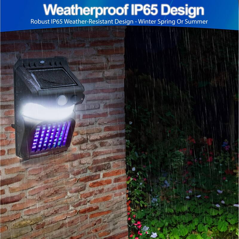 Solar Mosquito Zapper w/ LED Sensor Light UV Patio Insect Deterrent Pest Killer