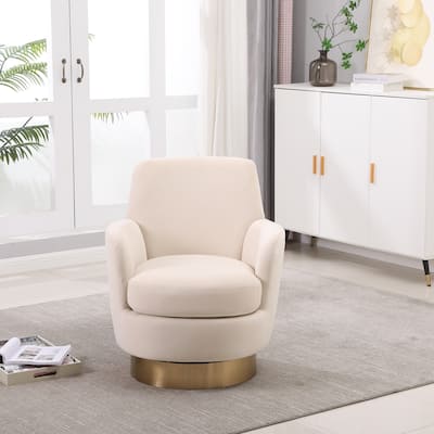 Round Swivel Accent Barrel Armchair with Gold Stainless Steel Base