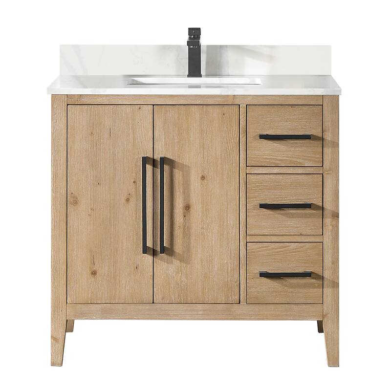 Altair Laurel Bath Vanity with Calacatta White Quartz Stone Countertop without Mirror