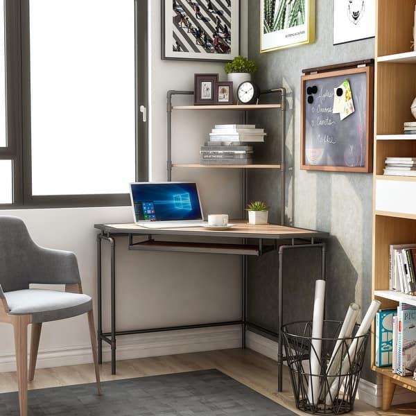 slide 2 of 7, Ajax Industrial Brown 51-inch Steel Computer Desk with USB Port by Furniture of America
