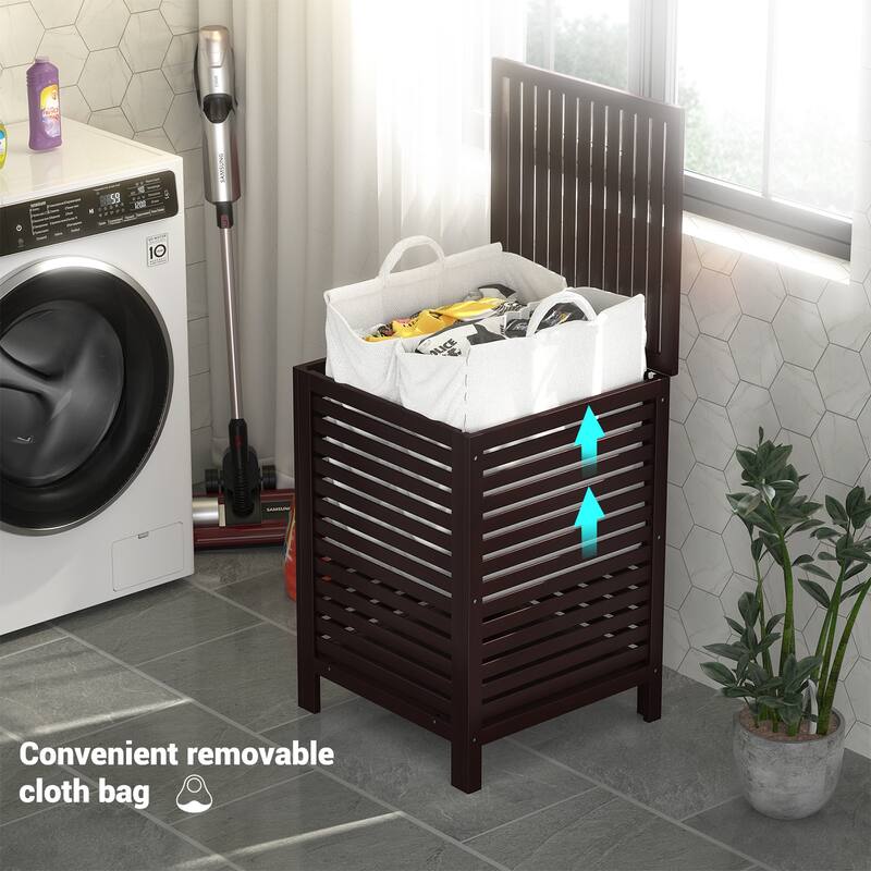 Bamboo 2-Section Laundry Hamper, 120L Large Laundry Basket with Lid and Removable Liner Bag