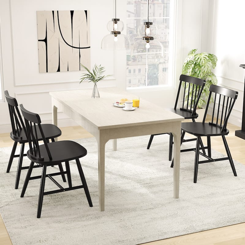 Set of 2 Solid Rubber Wood Dining Chairs with Ergonomic Back Wide Seat Compact for Small Spaces - 19.5" L x 19" W x 32" H