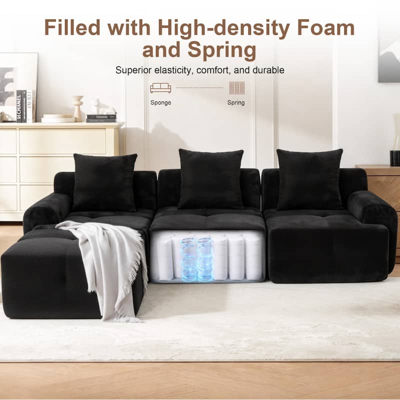 104" L-Shaped Sectional Sofa with Ottoman, No Assembly Required
